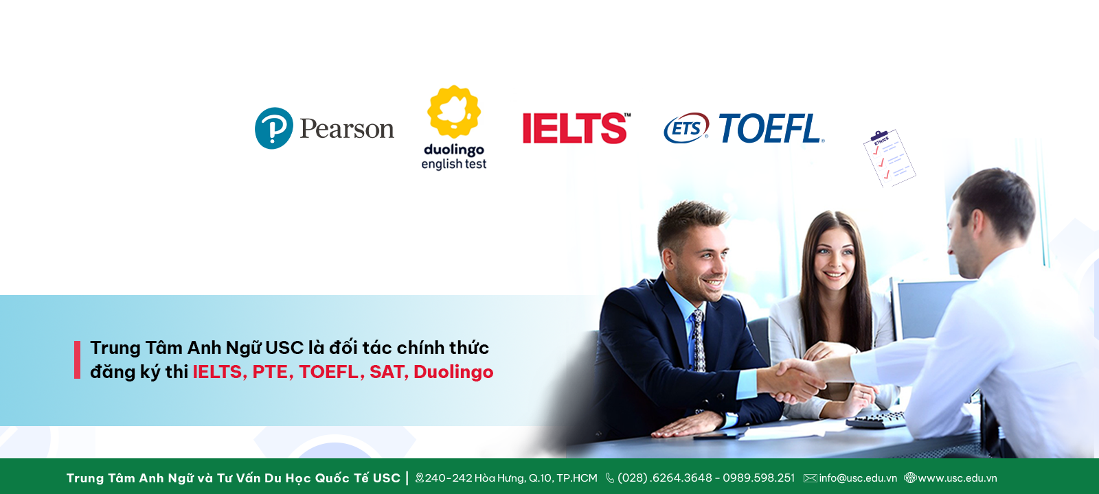 ĐỐI TÁC CHÍNH THỨC ĐĂNG KÝ THI IELTS, PTE, TOEFL, SAT, DUOLINGO